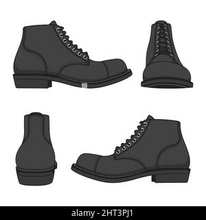 Set of color illustrations with black shoes, boots. Isolated vector objects on a white background. Stock Vector