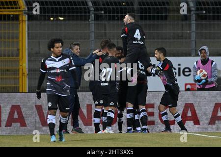 Lugano, Switzerland. 26th Feb, 2022. Lugano teammates celebrate, cronaca football  club lugano - servette 