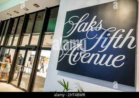 Bal Harbour Florida Bal Harbour Shops upscale luxury designer mall shopping Saks Fifth Avenue department store entrance sign Stock Photo