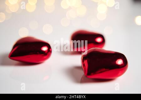 Close up shot of heart shaped ornament for Valentine's on a white background Stock Photo