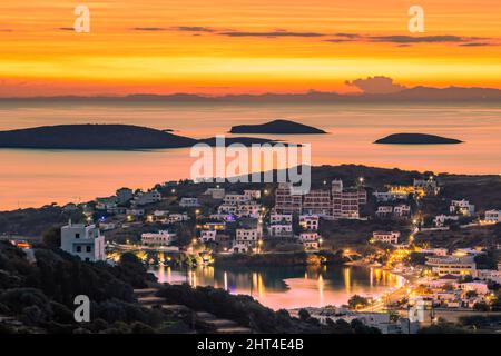 Landscape of the Resort of Batsi during a breathtaking sunset in Andros, Greece Stock Photo