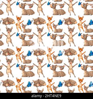 Funny deer on white background seamless illustration Stock Vector