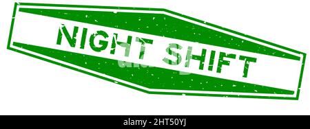 Grunge green night shift word hexagon rubber seal stamp on white background Stock Vector