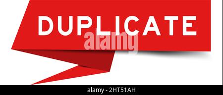 Red color speech banner with word duplicate on white background Stock Vector