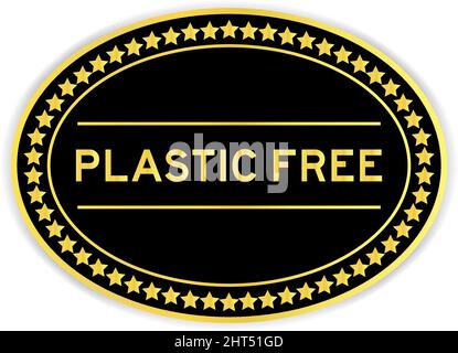 Black and gold color round label sticker with word plastic free on white background Stock Vector