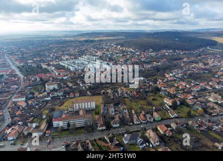 A district of the city of Reghin in Romania seen from above Stock Photo