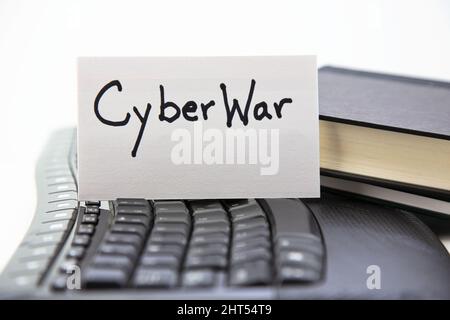 Acts of electronic warfare are real threat in modern Cyber War disruptive to business, military, education, health, and government. Stock Photo