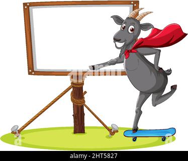 Isolated wooden banner with goat illustration Stock Vector