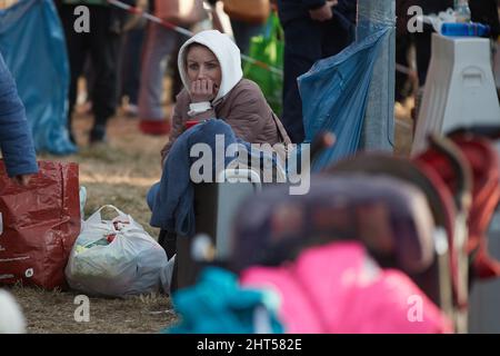 Przemysl, Poland. 26th Feb, 2022. People from Ukraine rest at a temporary resettlement site in Przemysl, Poland, Feb. 26, 2022. Credit: Meng Dingbo/Xinhua/Alamy Live News Stock Photo