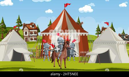 Medieval town scene camp with tents illustration Stock Vector Image ...