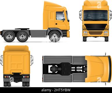Truck vector mockup on white background for vehicle branding, corporate identity. All elements in the groups on separate layers for easy editing Stock Vector