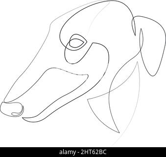 Continuous line Borzoi. Single line minimal style Greyhound dog vector illustration. Abstract pet portrait. Stock Vector