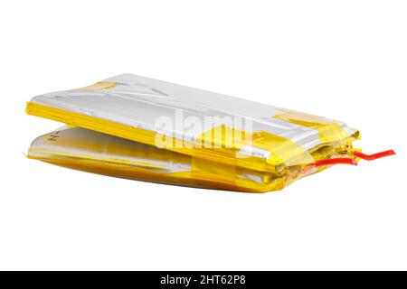 swollen double Li-ion battery pack isolated on white background Stock Photo