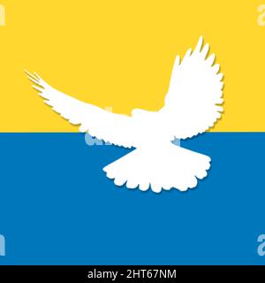 white dove on the background of the flag of Ukraine. Stock Photo