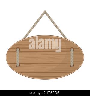 Wooden plaque in the form of an oval. Empty wooden billboard, color vector illustration. Stock Vector