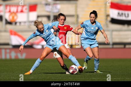 Manchester United's Ella Toone and Manchester City's Alex Greenwood (left) battle for the ball during the Vitality Women's FA Cup fifth round match at Leigh Sports Village, Manchester. Picture date: Sunday February 27, 2022. Stock Photo