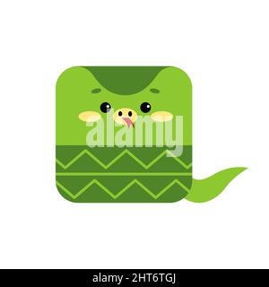 Cartoon snake kawaii square animal face, isolated vector serpent or ...