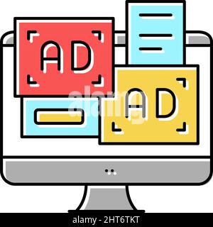 advertisement banners on computer screen color icon vector illustration Stock Vector