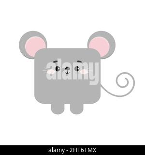 Square rat or mouse forest animal face with paws icon isolated on white background. Stock Vector