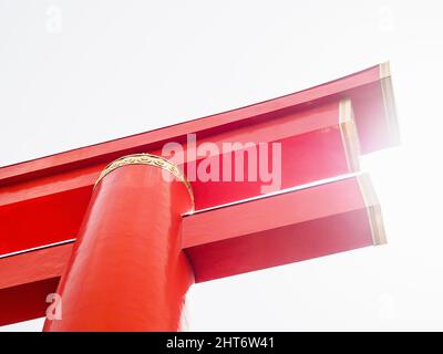 Closeup of a torii gate in Heian shrine in Kyoto, Japan Stock Photo