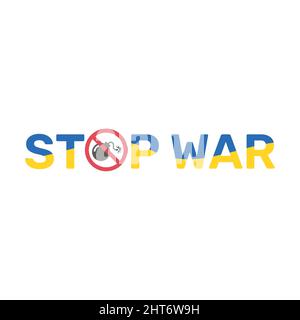 Stop war lettering with Ukrainian flag. No war in Ukraine symbol. Stock Vector