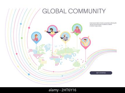 Web banner template with global community and network connections Stock ...