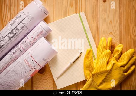 Workplace of foreman or construction engineer Stock Photo