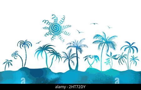 Multi-colored blue palms trees. Vector illustration Stock Vector
