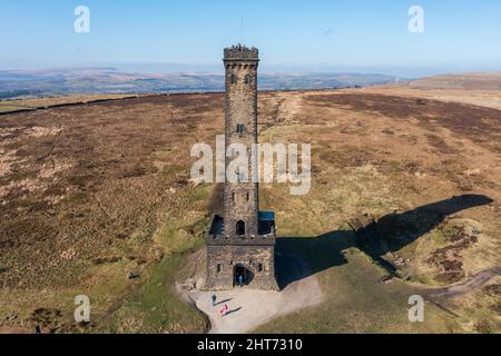 Peel Tower, Bury , Greater Manchester, UK Weather. A lovely day across Greater Manchester greets Peel Tower Built in 1852, this well known Bury landmark was erected in tribute to one of Bury's most famous sons, Sir Robert Peel; founder of the Police force and Prime Minister 1841-1846 . Credit : Tom McAtee/Alamy Live News Stock Photo