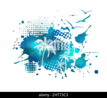Multi-colored blue palms trees. Vector illustration Stock Vector