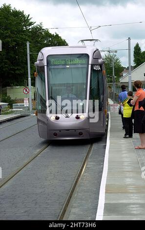 Electric powered LUAS Tram in Dublin City ,Ireland Stock Photo