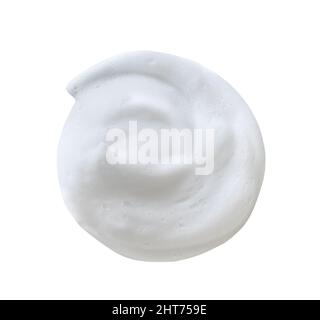 Face cleanser mousse sample. White cleanser foam bubbles on a white background. Stock Photo