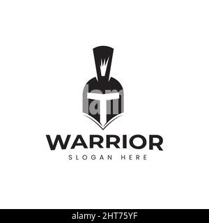 Helmet Warrior logo design, initials T, iron, vector template Stock Vector