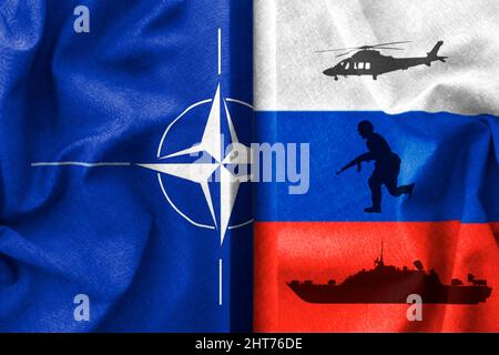 Russia and Nato flags , war background concept Stock Photo