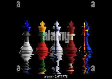 The flag of the Estonia, Latvia, and Lithuania, finland and sweden paint over on chess king. 3D illustration. Stock Photo