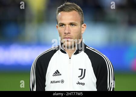 Empoli, Italy. 26th Feb, 2022. Arthur of Juventus during football Serie A Match, Stadium Carlo Castellani, Empoli v Juventus, 26th February 2022 Photographer01 Credit: Independent Photo Agency/Alamy Live News Stock Photo