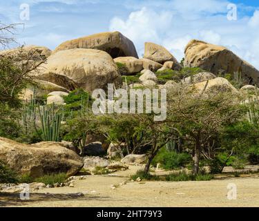 A closeup of large stones in a desert Stock Photo