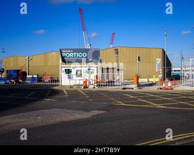 The entrance to Portico, Portsmouth Cargo terminal in Portsmouth, Hampshire, England Stock Photo