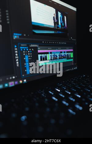 Vertical shot of a video editing process on a computer screen Stock Photo