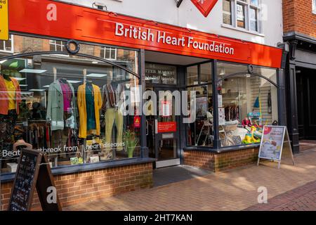 Ipswich Suffolk UK February 25 2022: Exterior of an British Heart Foundation charity shop, it funds medical research related to heart and circulatory Stock Photo