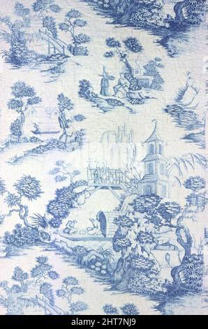 French Blue Quilted Printed Fabric Border Pattern For Shabby Chic Home 