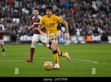 London, UK. 27th Feb, 2022. Raul Jimenez (Wolves) during the West Ham vs Wolves Premier League match at the London Stadium Stratford. Credit: MARTIN DALTON/Alamy Live News Stock Photo