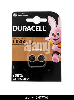 Duracell LR44 1.5V Alkaline Batteries Stock Photo