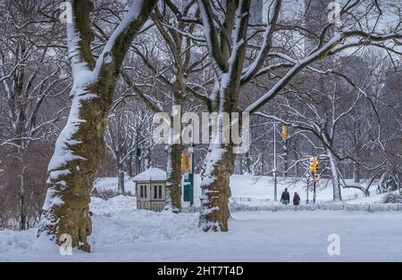 Big snow scen in the New York Central Park after big snow storm Stock Photo