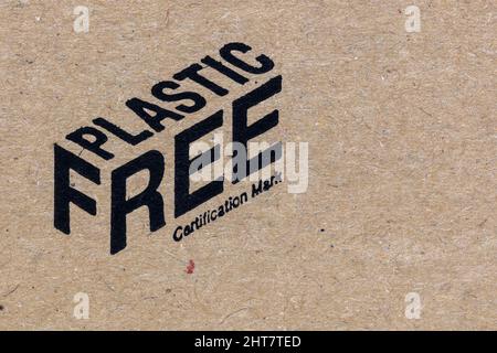 Recycling logo on cardboard packaging Stock Photo