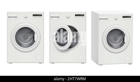 Washing machine. Laundry service technics hygiene items decent vector realistic washing machine Stock Vector