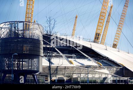 Damage to the roof of the O2 Arena, in south east London, caused by ...