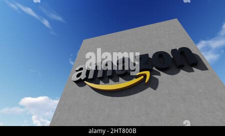 Amazon logo on the wall, Editorial use only, 3D rendering Stock Photo