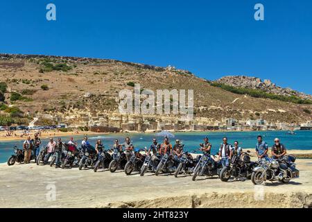 Motorcycle riders at the coast in Malta Stock Photo