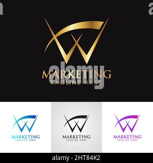 Golden metallic Accounting & financial letter W logo design Stock Vector